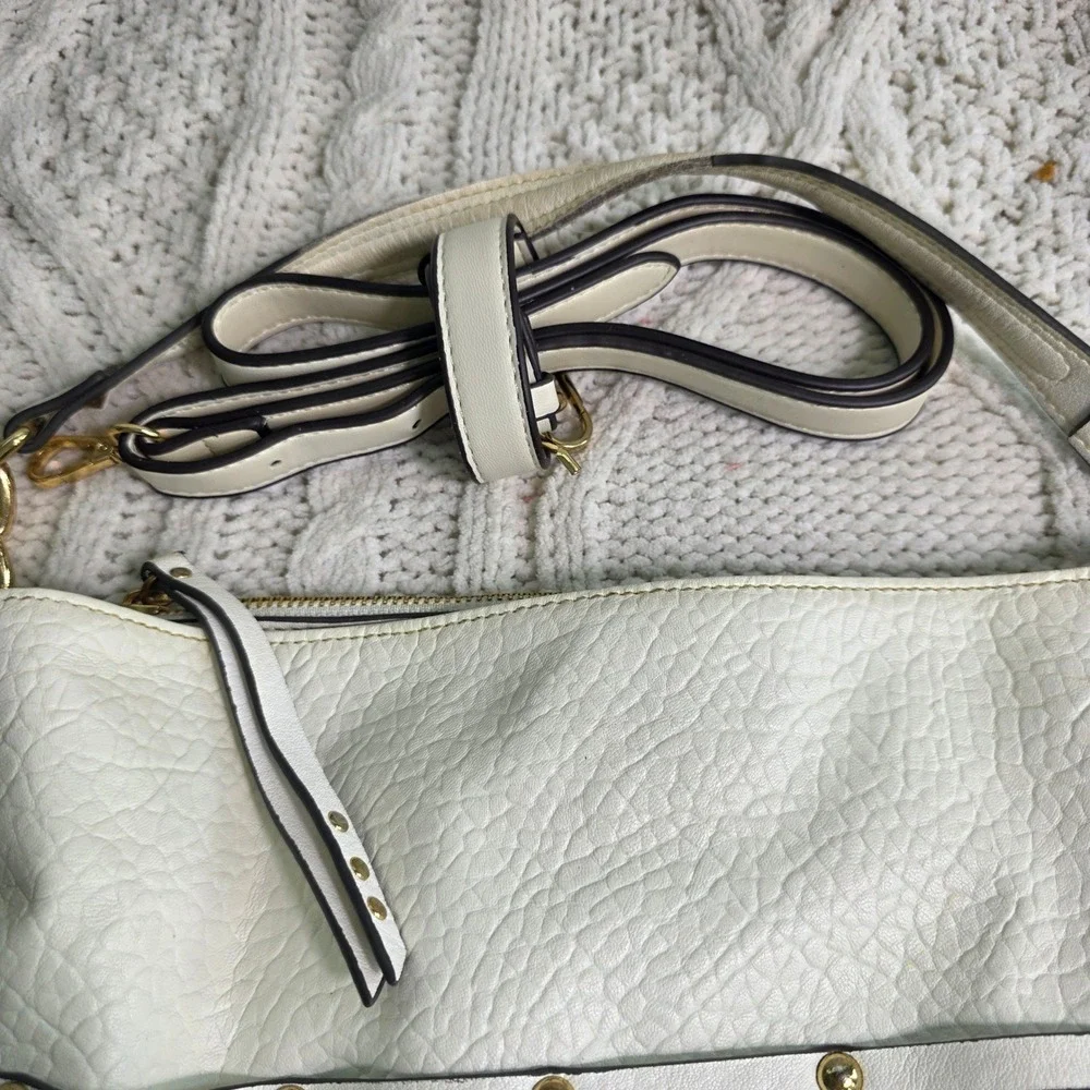 Jessica Simpson Hobo Bag White Gold Studded Faux Leather Shoulder Y2k Summer‎